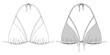 Woman triangle bikini technical drawing, template, sketch, flat, mock up. Recycled fabric swimwear front and back view, white color