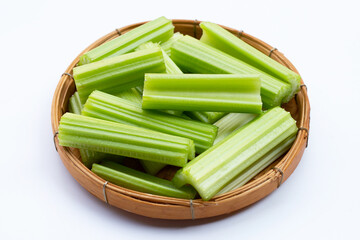 Poster - Fresh celery on white background. Top view