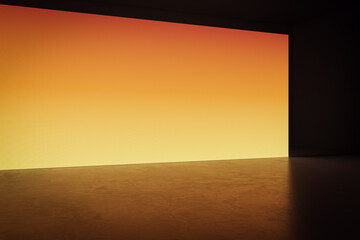 Sticker - Perspective view of blank orange digital screen wall and concrete floor background. 3D Rendering