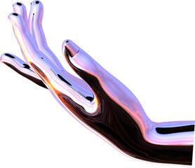 Poster - 3d chrome metal hand with transparent background, surreal hand, psychedelic aesthetic