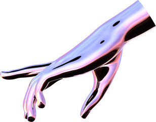 Poster - 3d chrome metal hand with transparent background, surreal hand, psychedelic aesthetic