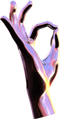 Poster - 3d chrome metal hand with transparent background, surreal hand, psychedelic aesthetic