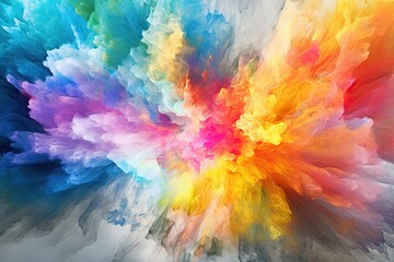 Creative Vision: Abstract Burst of Colourful Explosion on Canvas - Paint Splashing Dream Art