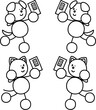 © ポケ - スマホで自撮りするわんまるとにゃんまるの線画セット　犬　猫