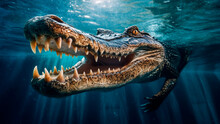 Underwater View A Menacing Crocodile Lurks, Generative AI