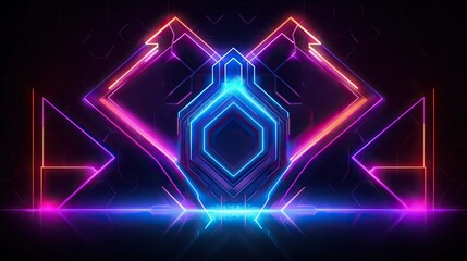 Wall Mural - Game background, ultraviolet neon square portal, glowing lines, virtual reality, abstract fashion background, violet