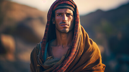 Colorful painting art portrait of Joseph in Egypt. Old testament. Christian illustration. Generative AI.