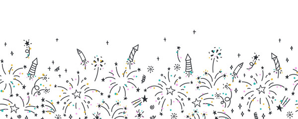 Wall Mural - Fun hand drawn doodle fireworks, seamless pattern, great for textiles, wrapping, banner, wallpapers - vector design