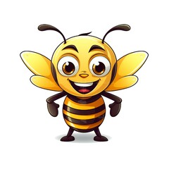 Wall Mural - Bumblebee cartoon with smiley face on white background 