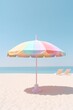 Colorful sun umbrella on the beach with sand. Summer time concept. Generated AI.