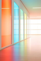 Wall Mural - Neon colored room with glass and sun rays. Generated AI.