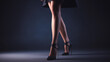 © Edwin - Long slim legs walking in black shoes with the dark grey background Made with Generative AI