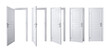 Set of different elegant white door isolated on white background
