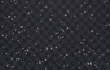 Shining Night Starry Sky Png, Dark Space Background With Stars. Stardust In Deep Universe, Galaxy. Vector Illustration Isolated On Transparent Background.