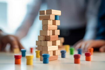 Wall Mural - a team participating in a team-building activity. business, situations in the office, bokeh generati