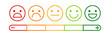 © Reiu - Sad, neutral, satisfied, happy emoji set on white background. Emotion levels on scale different faces icon. Satisfaction, pain feedback with emoticon concept. Vector illustration in flat style.