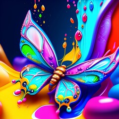 Wall Mural - opening image, a liquid cute and cute baby Butterfly made of colors, colorful paint splash style, hyper detailed intricately detail - generative ai