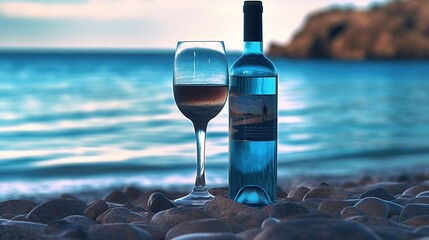 Canvas Print - glass of wine on the beach