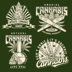 Sticker - Smoking cannabis set poster monochrome