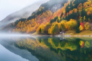 Wall Mural - Autumn landscape in the mountains. Generative ai