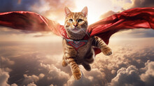 Cat - Superhero Flies Over The City.