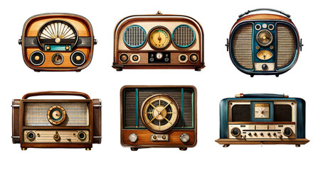 Watercolor vintage radio set. Generative Ai