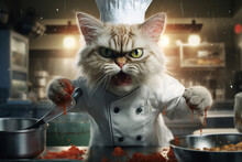 Angry Cat Chef, Created By A Neural Network, Generative AI Technology