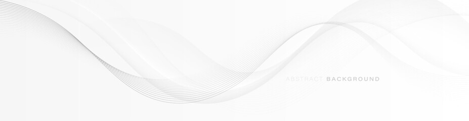 White abstract background with smooth gray wave lines. Modern soft curve shape design element. Suit for cover, poster, banner, brochure, presentation, header, website. Vector illustration