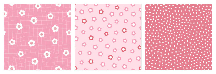 Wall Mural - Cute seamless patterns with flowers. Vector illustrations. Texture for print, textile, fabric, packaging. Summer background.