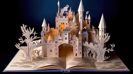 Sticker - Book with a popup papercut art castle