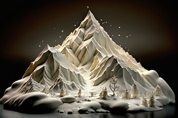 Wall Mural - isometric of the snow mountain at dark background. generative ai.