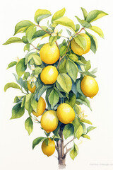 Wall Mural - An illustration of a tree covered in lemons.