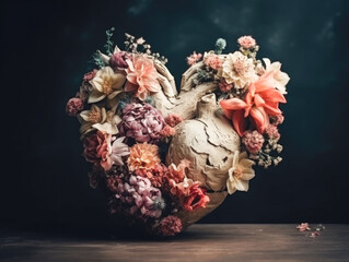 Blooming human heart. Flowers grow from heart. Valentine’s day concept illustration. Generative AI