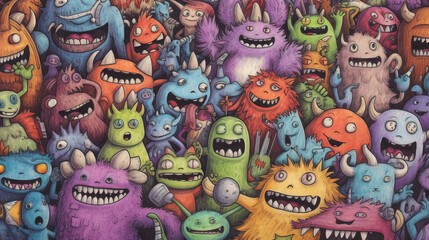 Sticker - Doodles happy monster background