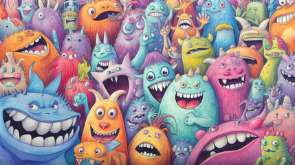 Poster - Doodles happy monster background