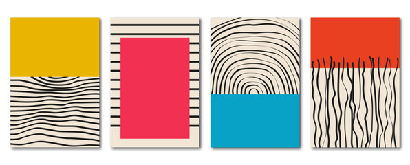Vector flat poster. Minimalist illustrations with geometric shapes and bright tones. Vintage style. Design for wall decoration, card, poster or brochure.