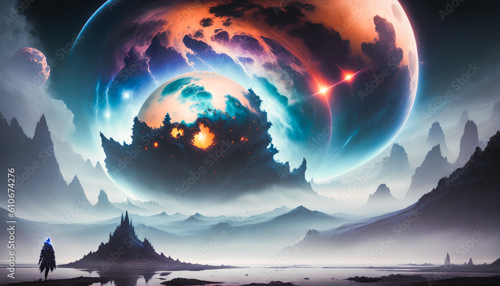 Bizarre Cosmic Landscape with Multiple Moons and Planets on the Horizon ...