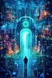 Illustration of cybernetic security on internet technology and computers Generative AI