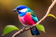 Beautiful bird on a tree, the background is multicolor, colorful birds sitting on a tree