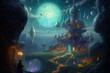 © Shades3d - fantasy scary cartoon city at night.Generative Ai