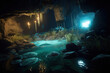 © Shades3d - cave in the dark and light is ahead. Generative Ai