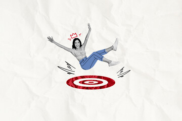 Canvas Print - 3d retro artwork template collage of impressed funny lady falling target isolated white color background