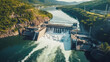 Aerial view of hydroelectric power station.  Generative AI.