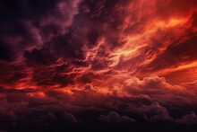 Abstract Dark Red Background. Dramatic Red Sky. Red Sunset With Clouds. Fantastic Sunset Background With Copy Space For Design