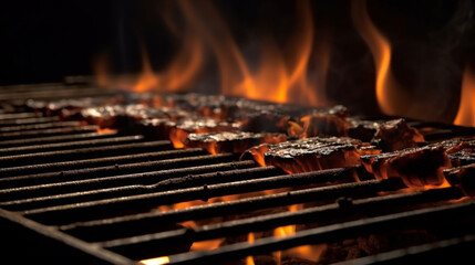 Flames of flavor, A fiery barbecue grill awaiting the sizzle and sear. Generative AI