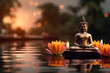 Buddha statue with lotus flower and candlelight for a spiritual background