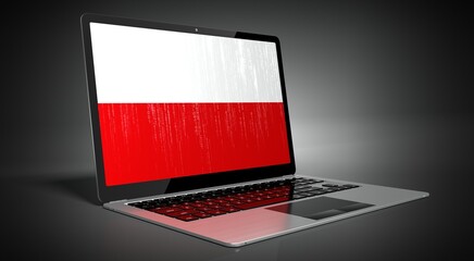 Poland - country flag and binary code on laptop screen - 3D illustration