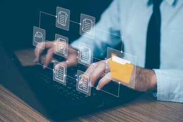 Wall Mural - document management system concept. online document file data software for efficient archiving. ente
