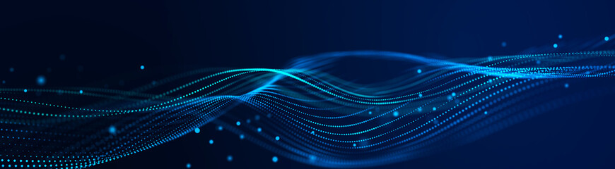 Wall Mural - Abstract background grid. Data stream. Futuristic blue particle wave. 3d rendering.