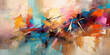© ADDICTIVE STOCK - Generative AI illustration of abstract colorful background with various shapes and splashes of paint forming seamless design